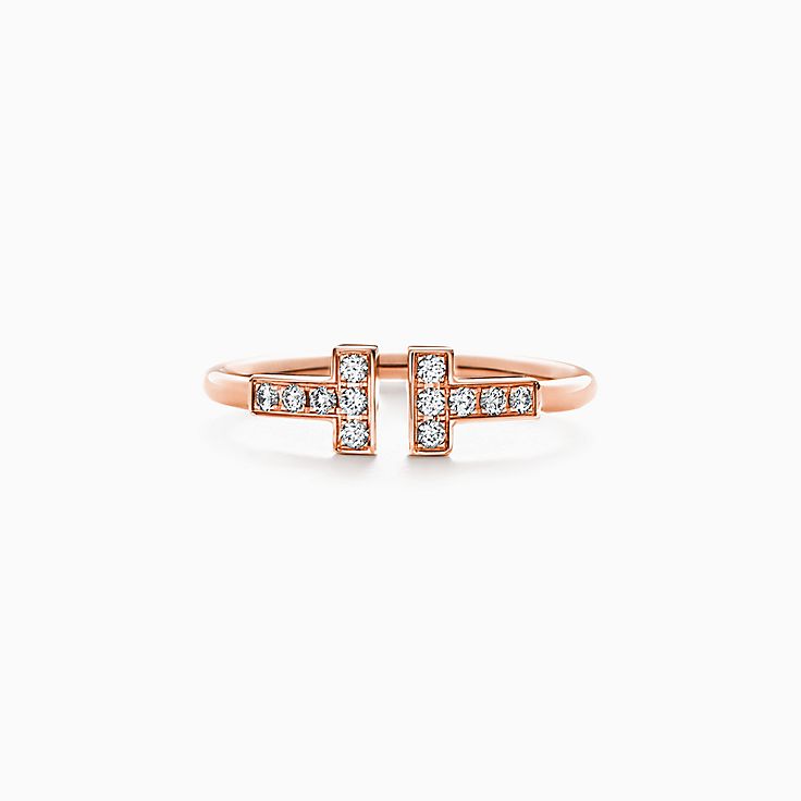 Tiffany T 系列18K 玫瑰金镶钻线圈戒指。 | Tiffany & Co.