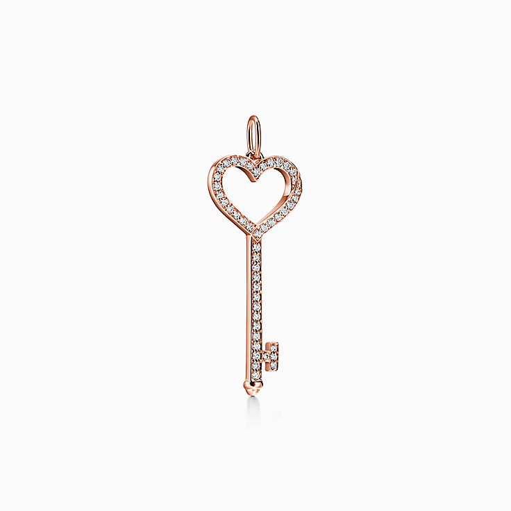 tiffany keys 系列 18k 玫瑰金镶钻心形钥匙吊坠,小号