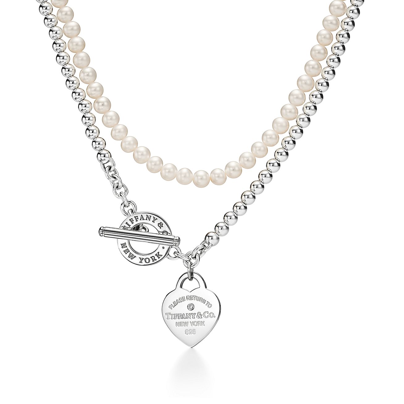 Return to Tiffany™ 系列纯银镶嵌珍珠和钻石缠绕式项链，小号 | Tiffany & Co.