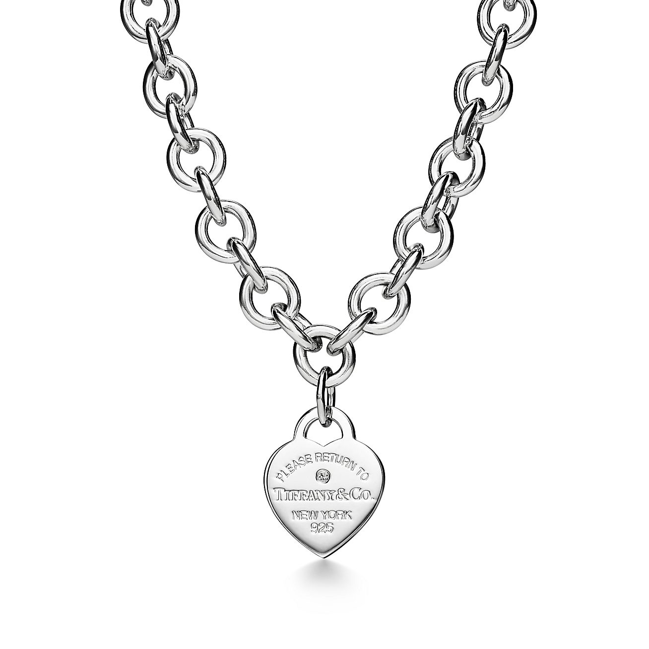 Return to Tiffany™ 系列纯银镶钻心形吊饰项链，中号 | Tiffany & Co.