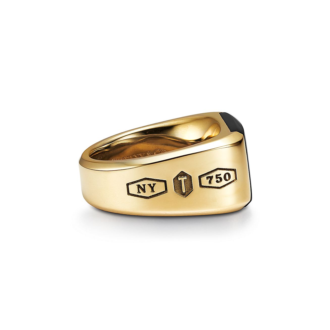 tiffany 183764 makers 系列 18k 黄金黑色缟玛瑙图章戒指,宽 12