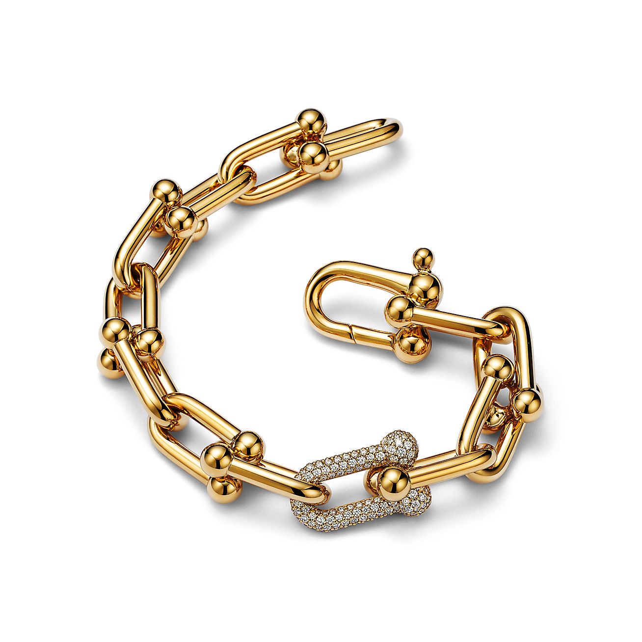 tiffany hardwear 系列大号 18k 黄金镶钻链环手链 | tiffany & co.