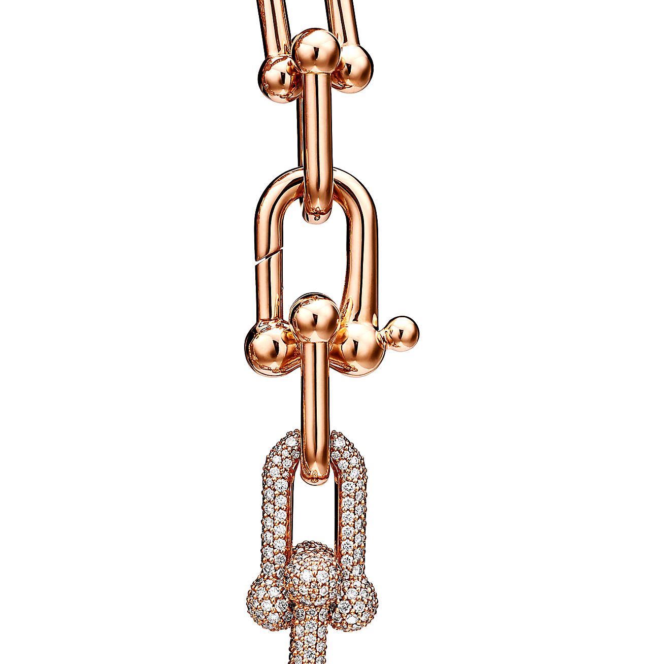 tiffany hardwear 系列 18k 玫瑰金铺镶钻石大号链环手链 | tiffany &