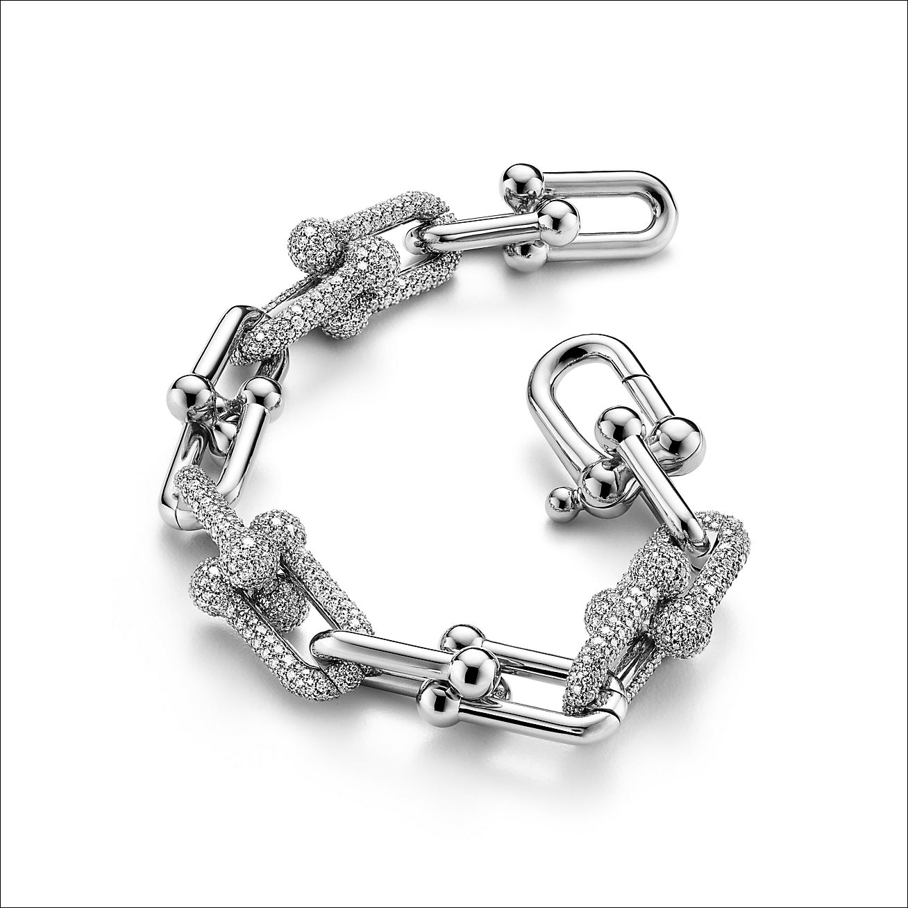 tiffany hardwear 系列 18k 白金铺镶钻石大号链环手链 | tiffany &
