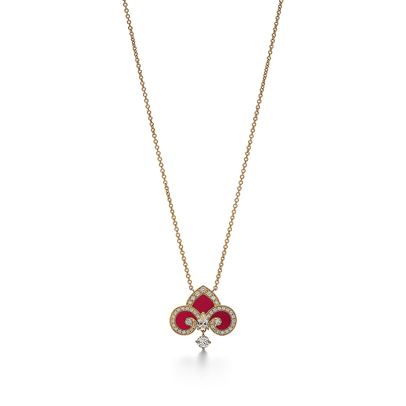 Tiffany Fleur de Lis 系列 18K 黄金镶嵌红玉髓和钻石项链