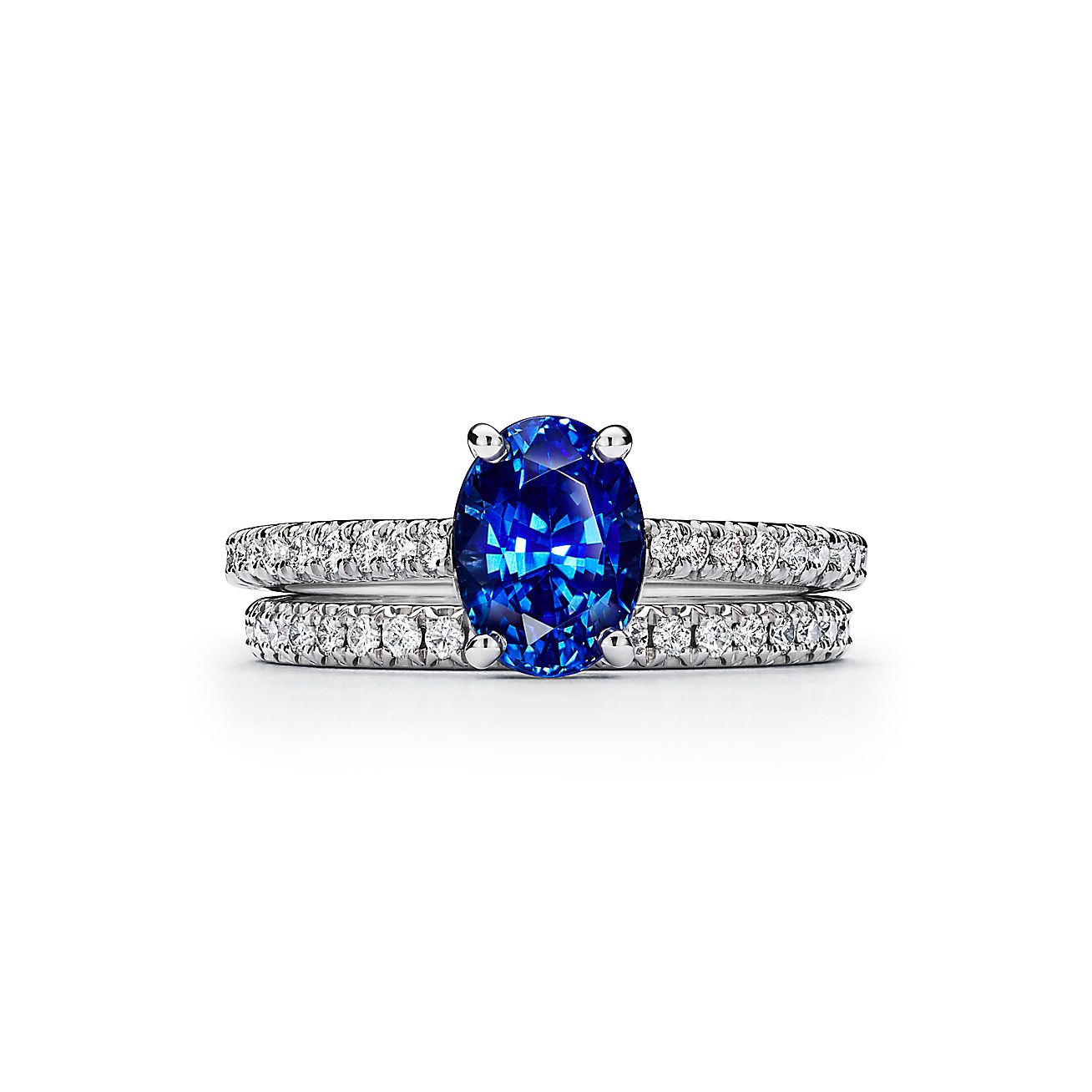 tiffany novo03 系列铂金铺镶钻石椭圆形蓝宝石戒指 | tiffany & co