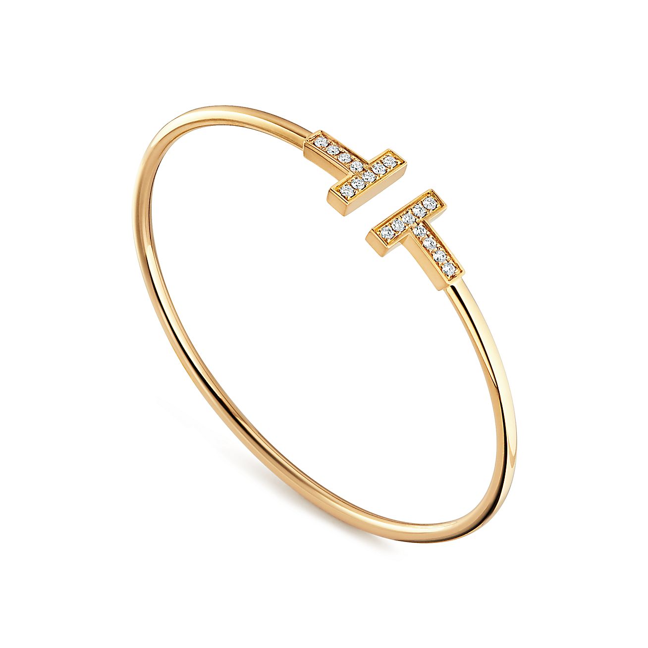 tiffany t 系列 18k 黄金镶钻线圈手镯,中号. | tiffany & co.