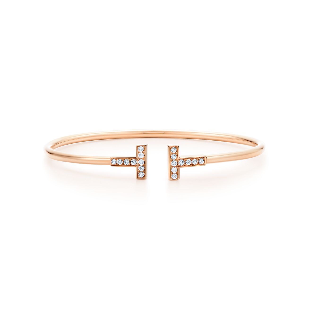 Tiffany T 系列18K 玫瑰金镶钻线圈手镯| Tiffany & Co.