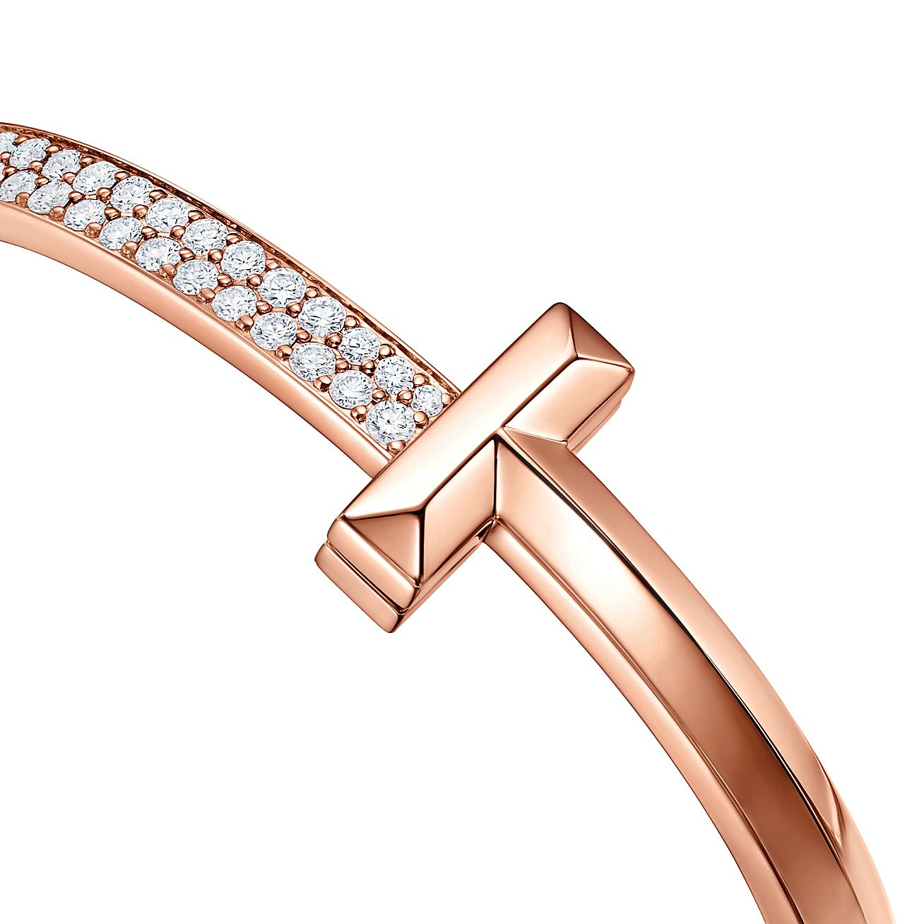 Tiffany T 系列T1 18K 玫瑰金镶钻宽式铰链手镯| Tiffany & Co.