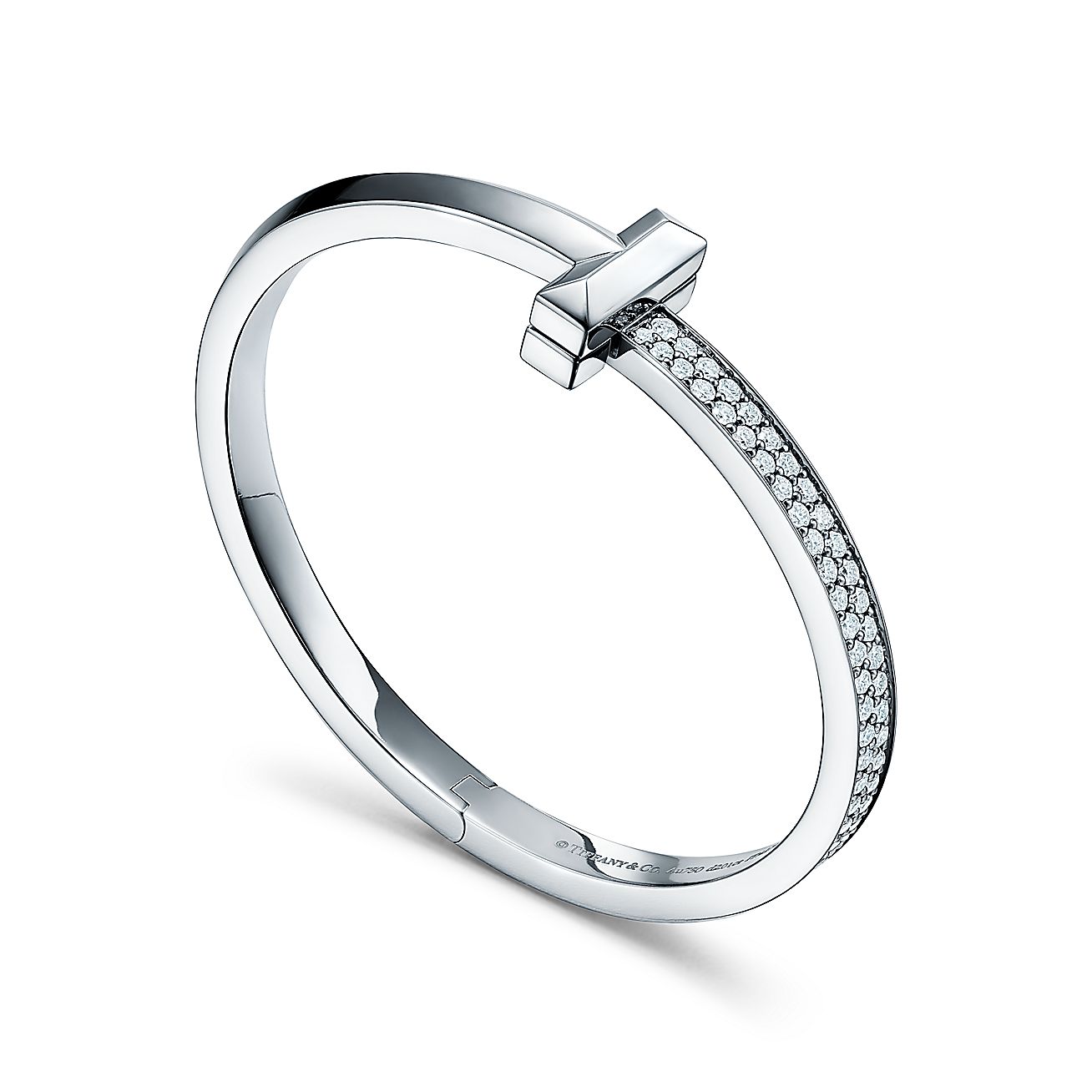 tiffany t t1 wide diamond hinged bangle in 18k white gold