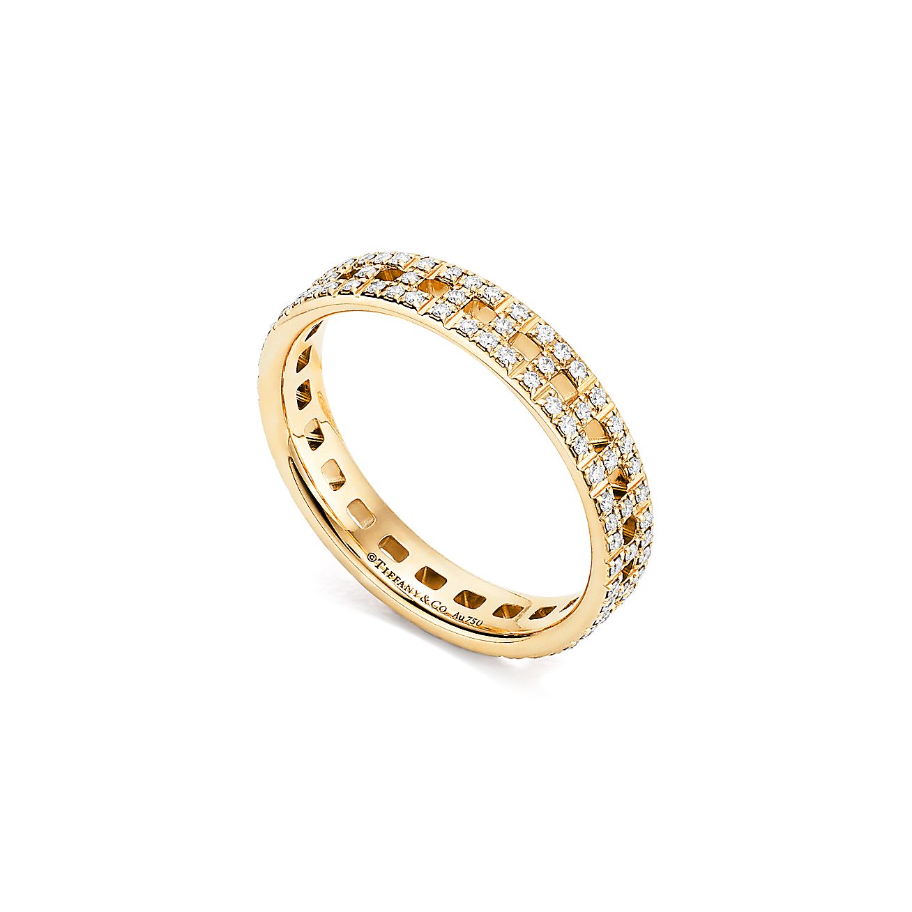 tiffany t true narrow ring in 18k gold with pavé diamonds, 3.
