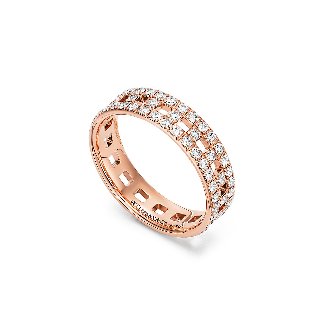 tiffany t 系列 18k 玫瑰金铺镶钻石 true 宽式戒指,5.5 毫米宽.