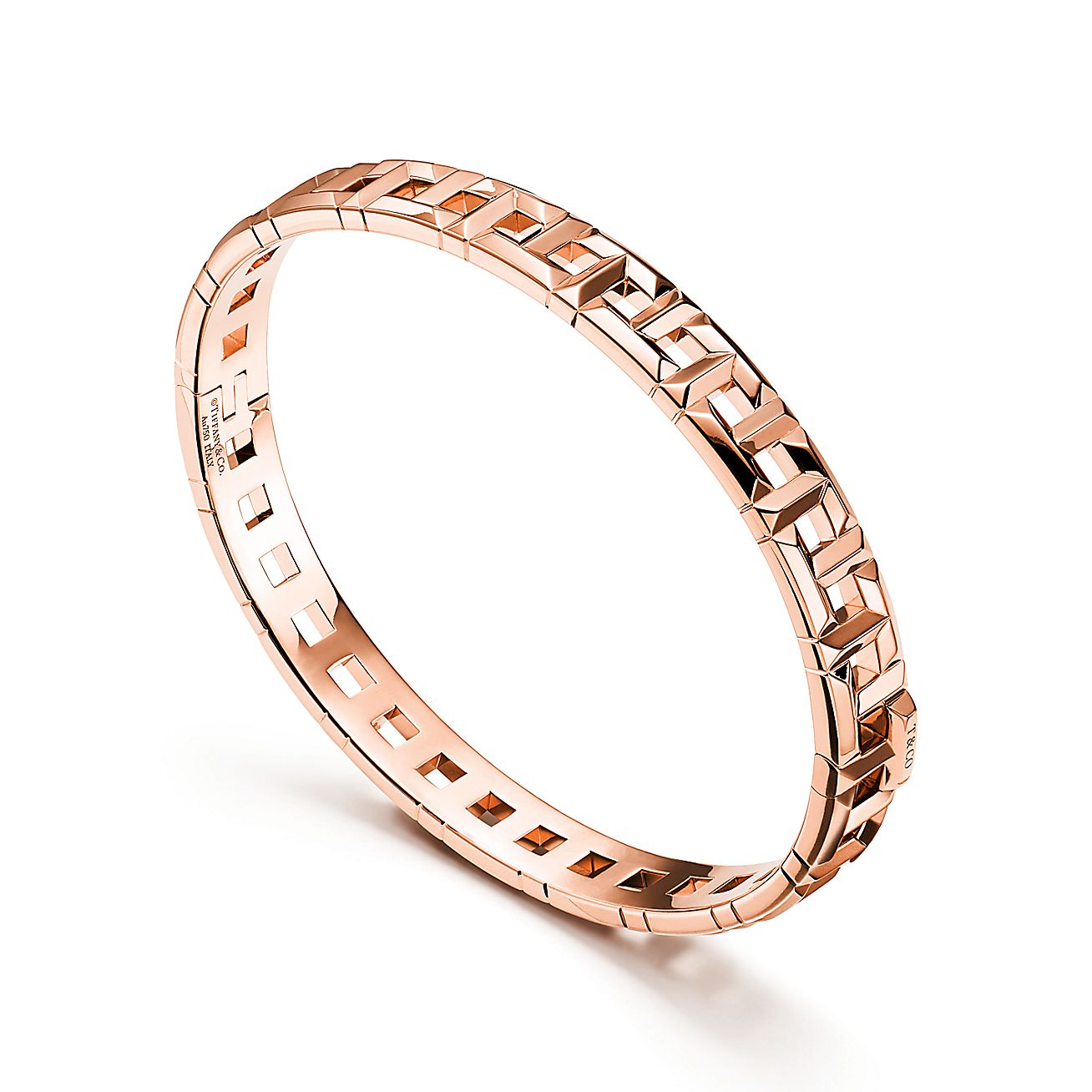 tiffany t 系列 true64 18k 玫瑰金窄铰链式手镯,中号.